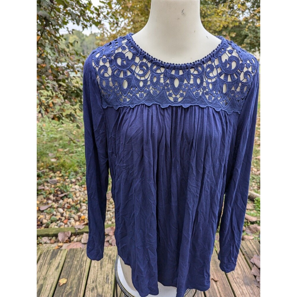 Women's Philosophy Lace Yoke LS Rayon Blend Smock Style Top Sz Lg